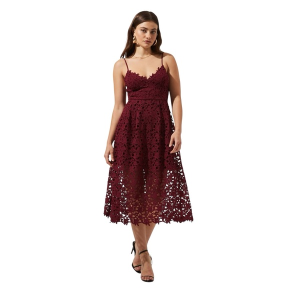 Astr Burgundy Lace Midi Dress - Picture 1 of 8